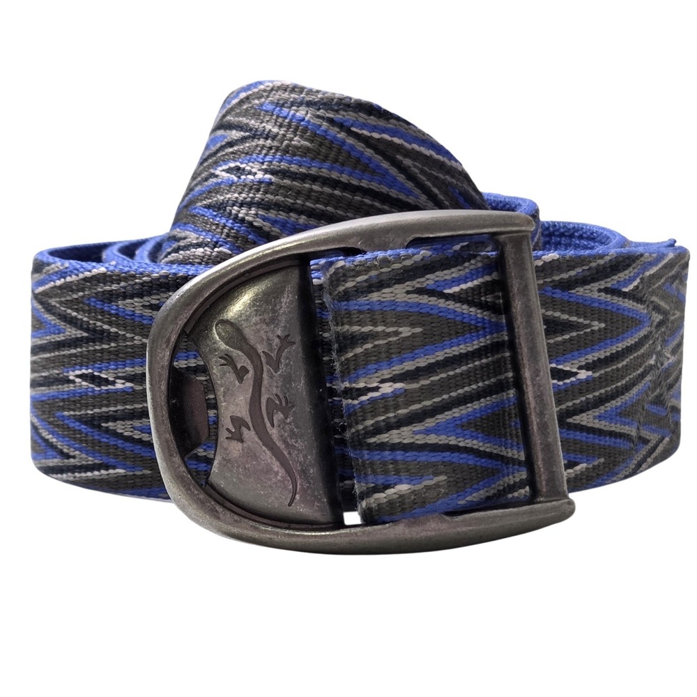 Chaco Unisex Blue Grey Nylon Geometric Hiking Belt 46.5 Metal Lizard Buckle